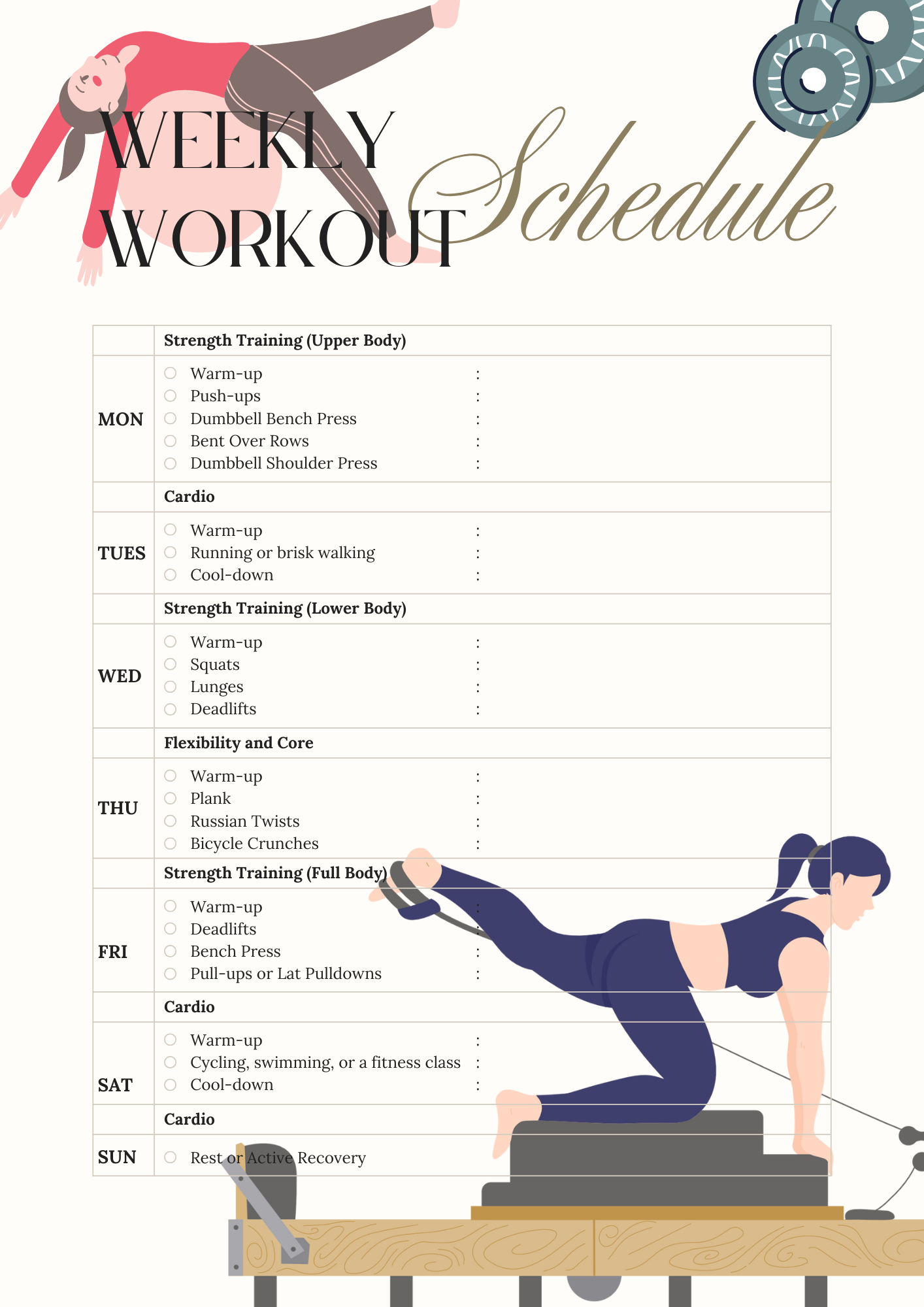 Weekly workout schedule